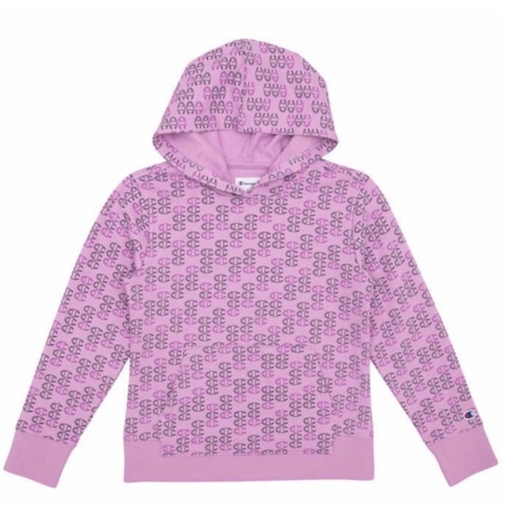 NWT Girl’s Size X-Small Champion Monogram Logo Prints Cotton Hoodie In Purple